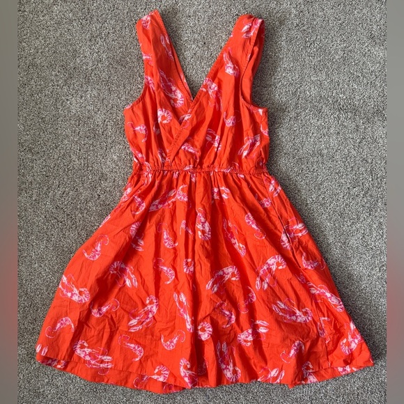 MAEVE ANTHROPOLOGIE Mini Dress Flirty Wrap Sea Shrimp Lobster Orange Dress Sz XS - Picture 4 of 10
